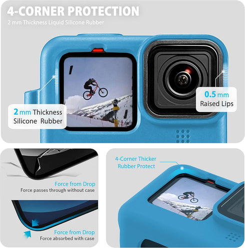 FitStill Blue Silicone Sleeve Case for Go Pro Hero 11 Hero 10 Hero 9 Black, Battery Side Cover&Screen Protectors&Lens Caps&Lanyard for Go Pro Hero...