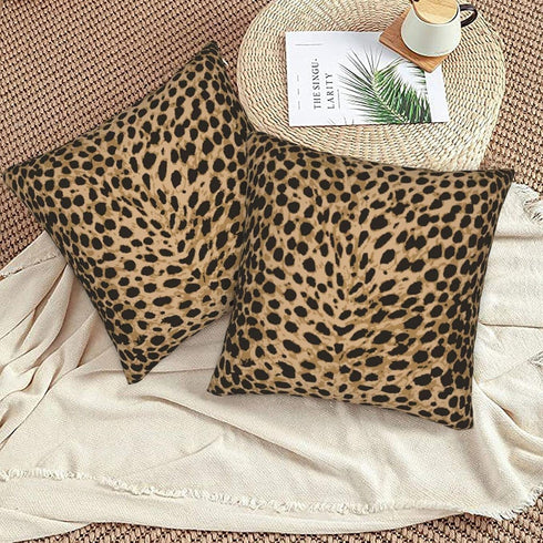 Leopard Skin Wild Animal Print Throw Pillow Cover Set of 2 Decorative Square Pillowcase Throw Cushion Case for Bedroom, Living Room, Sofa, Couch a...