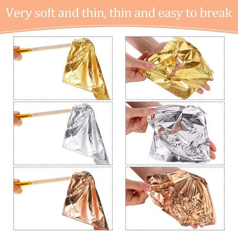 Cunhill 150 Sheets Gold Foil Sheets for Art Silver Rose Gold Leaf Sheets with Gilding Brush Gold Foil Paper Craft for Arts, Painting, Gilding Craf...