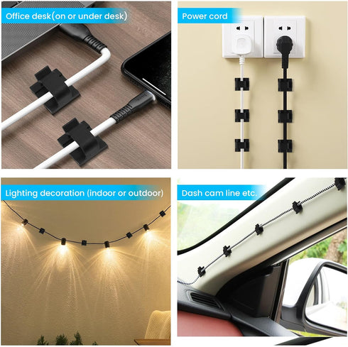 100 Pcs Small Black Adhesive Cable Clips for Cord Management Under Desk Nightstand Phone PC Charger Plug Speaker Cord Holder Keeper Hook Wall Wire...