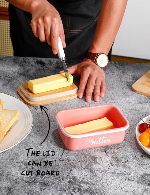 Butter Dish, Butter Dish with Lid for Countertop,Metal Butter Keeper with Stainless Steel Multipurpose Butter Knife, Large Butter Container with q...
