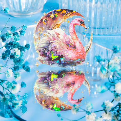 Yoksas Holographic Shiny Fantasy Starry Swan Stickers - 60Pcs Waterproof Clear Glitter Aesthetic Scrapbook Stickers for Junk Journals,Planner,Resi...
