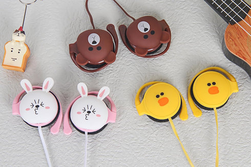 QearFun Bear Earbuds for Kids with Ear Hooks, Kawakii Wired Over Ear Headphones Earphones Gifts for School Girls and Boys with Microphone & Ear Lo...