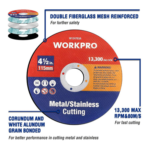 WORKPRO 10-Pack Cut-Off Wheels, 4-1/2 x 7/8-inch Metal&Stainless Steel Cutting Wheel, Thin Metal Cutting Disc for Angle Grinder...