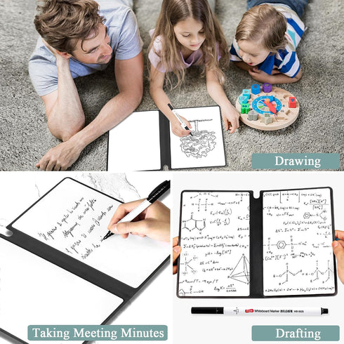 SAYEEC Whiteboard Notebook Portable Dry Erase Board with 3 Colors Fineliner Pens Blue PU Cover Erasable Handheld White Board Reusable Drawing Note...