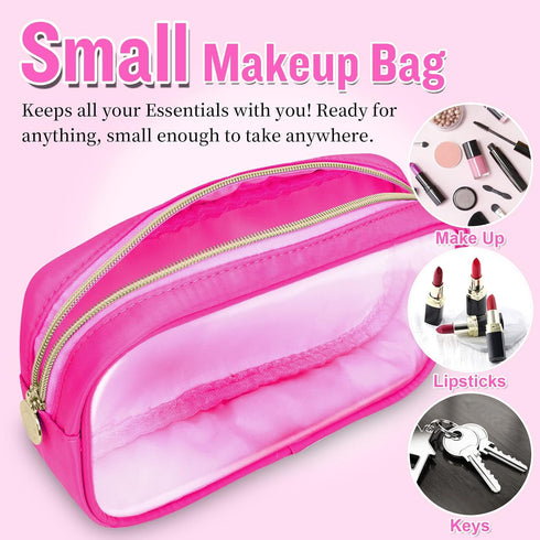 Small Clear Travel Makeup Organizer Bag for Purse, Preppy Makeup Bag Cute Cosmetic Zipper Pouch Purse, Transparent PVC & Nylon Waterproof Toiletry...