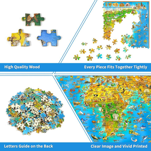 1000 Piece Puzzle for Adults Mini Puzzle Animals of The World Jigsaw Puzzles for Adults Animal Map Wooden Puzzle for Adults Teens Kids Gift 1000 P...