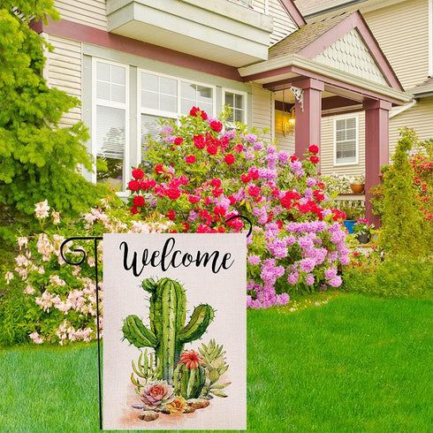 Welcome Cactus Garden Flag Vertical Double Sided Rustic Farmhouse Flag Yard Outdoor Decoration 12.5 x 18 Inch...