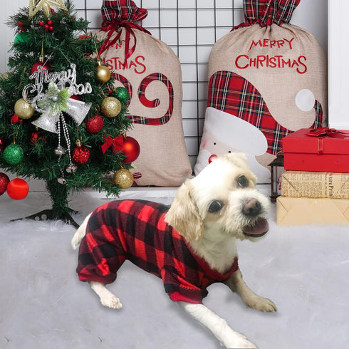 Pet Christmas Pajamas Red Black Buffalo Plaid Jumpsuit Dog Cat Soft Winter Clothes Puppy Doggie Checkered Sweater Apparel (Small)...