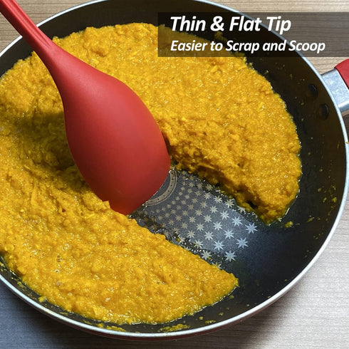Large Silicone Cooking Spoon, Non-Stick Solid Spoon set with Deep Bolw and Measurement Mark for Mixing, Serving, Draining, Scooping, Scraping, Hea...