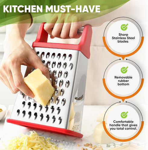 Spring Chef Professional Cheese Grater - Stainless Steel 4 Sided Box Grater for Kitchen, XL Size - Perfect Shredder for Parmesan Cheese, Carrot, P...