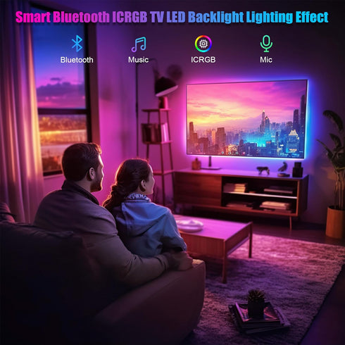 LED Lights for TV 40-60 Inch, 10FT (1 Roll of 10ft) ICRGB TV LED Backlight Kit with Bluetooth APP & 24 Keys Remote, Music Sync TV LED Lights, TV L...
