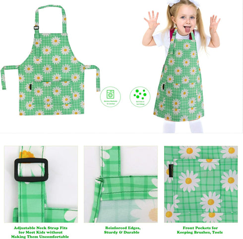 BeeGreen Kids Cooking Aprons w Adjustable Strap Kitchen Aprons w Front Pocket for Kids Toddler Painting Baking Artist...