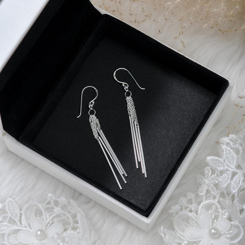 AeraVida 925 Sterling Silver Trendy Stranded Stick Drop Dangle Earrings | Minimalist Boho Chic Jewelry for Women | Unique Silver Stick Earrings | ...