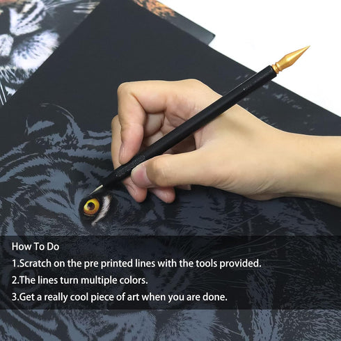 2 Pack Animal Scratch Art Rainbow Painting Paper, Engraving Art & Craft Sets, Creative foil Scratch Art Toys Gift, DIY Sketch Card Scratchboard fo...