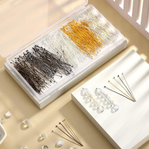 Waydress 500 Pcs 2 Inch Eye Pins for Jewelry Making Flat Head Pins 50 mm Brass Jewelry Making Supplies with Balls Earring Findings for Craft Brace...