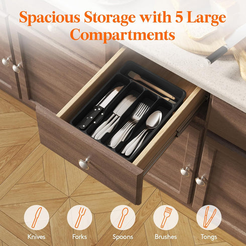 Lifewit Silverware Drawer Organizer Tray, Plastic Cutlery Storage for Kitchen Drawer, Flatware and Utensil Holder Divider for Spoons Forks Knives ...