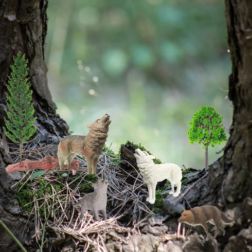 Sratte 26 Pcs Woodland Wolf Figurines Toys Model Trees Kit with Wolf Figurine Wolf Toy Playset Diorama Project Kit Cake Toppers for Kids Toddlers ...