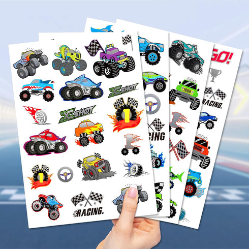 75 PCS Truck Temporary Tattoos for Kids, Groovy Metallic Styles Tattoos for Truck Wheels Birthday Party Supplies Racing Car Checkered Flag Trophy ...