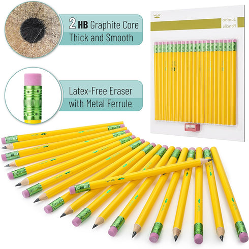 Mr. Pen- Jumbo Pencils, 20 Pencils with 1 Sharpener, Fat Pencils for Kids Ages 2-4, Kindergarten Pencils, Thick Pencils for Kids Aes 4-8, Preschoo...
