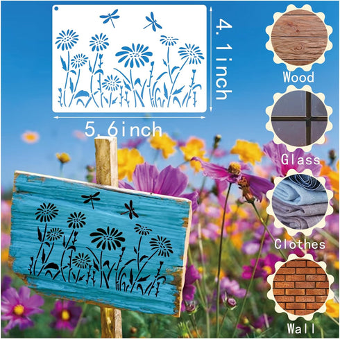 Wildflower Stencils for Painting on Wood, Vine Cherry Blossom Bird Tree Leaf Stencils for Crafts Reusable Wood Burning Drawing Art Paint Stencils ...