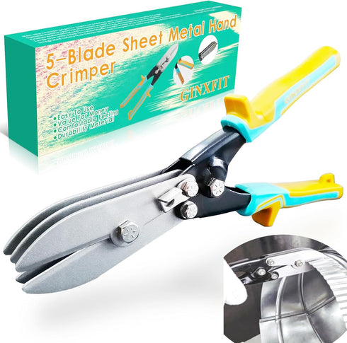 5 Blade Sheet Metal Hand Crimper for Venting Work/Ductwork/HVAC Downspout Stove Pipe, Crimping 20ga Steel and 28ga Stainless Steel...
