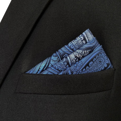 S&W SHLAX&WING Ties for Men Blue Paisley Matching Pocket Square Only...