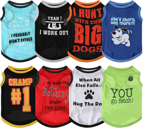 8 Pieces Dog Shirts Pet Printed Clothes with Funny Letters Summer Pet T Shirts Cool Puppy Shirts Breathable Dog Outfit Soft Dog Sweatshirt for Pet...
