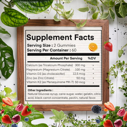 Magnesium Calcium Zinc with Vitamin D3 & K2 Gummies, Multivitamin for Women and Men, Bone Strength & Muscle Function, Extra Absorption Formula, 30...