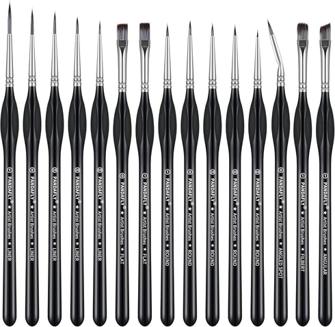 PANDAFLY Detail Paint Brushes Set, 15pcs Miniature Brushes for Fine Detailing & Art Painting - Acrylic, Oil, Watercolors & Paint by Number, Models...