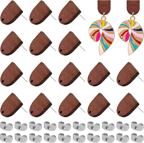 Wood Earring Posts for Jewelry Making,70Pcs Wood Studs for Earring Making Wooden Stud Earrings Posts with Loop Earring Findings Earring Pin Studs ...
