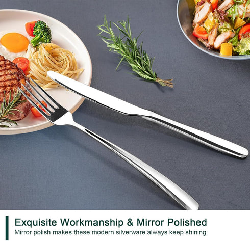 Flatware Set 4 Piece with 2 Dinner Forks Stainless Steel & 2 Dinner Knives,Silverware Set,Fork and Knife Set for Dessert Steak Butter Knives,Table...