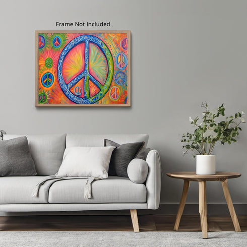 Posterizer 1 pcs- psychedelic funky hippie colorful peace sign 2-Fantasy & Fiction Art-Retro Art- Living Room Bedroom Decor- unframed wall art...