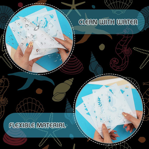 20 Pieces Sea Ocean Creatures Stencils Animal Painting Stencils Mermaid Seahorse Jellyfish Stencil Templates for DIY Crafts Scrabooking Painting o...