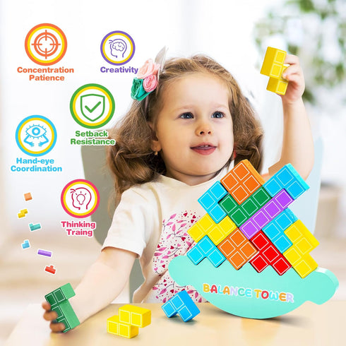 Kids Tetra Balance Tower Games Wooden Building Blocks Stacking Toy 3 4 5 6 7 8 Year Old Boys Girls Montessori Toy Birthday Gifts for Boy Girl Ages...