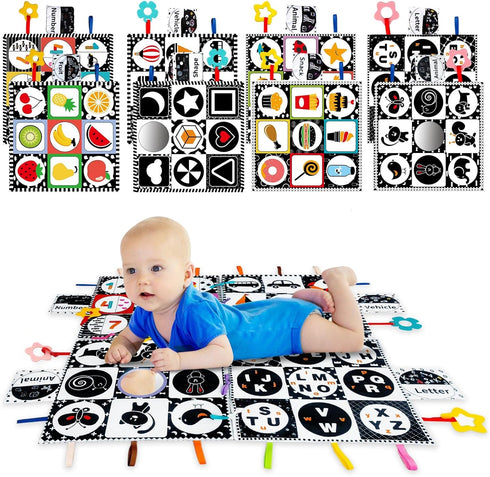 Black and White High Contrast Baby Toys Infant Sensory Toys for Babies 0-6-12-18 Months,Newborn Tummy Time Toys with Mirror and Teether?Montessori...