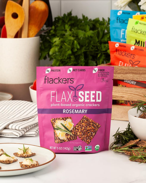 Flackers Organic Rosemary Flaxseed Crackers, 5 Ounce 1-Pack, Gluten Free, Non GMO, Vegan, Keto Snack, 9 Grams Fiber, 1 Net Carb...