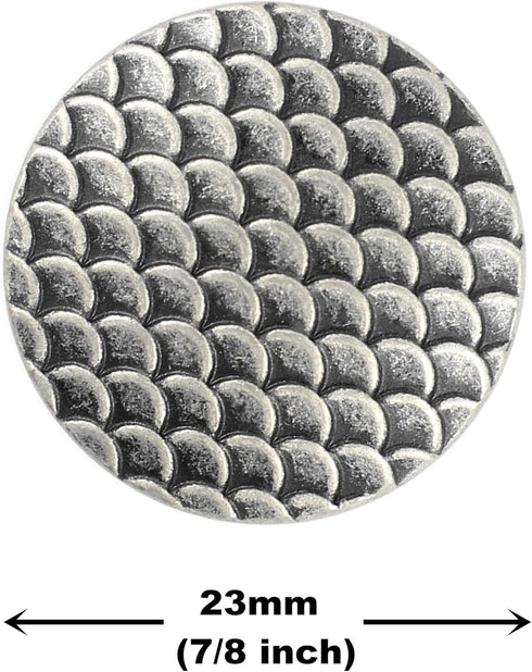 Bezelry 10 Pieces Dragon Scales Metal Shank Buttons. 23mm (7/8 inch) (Antique Silver)...