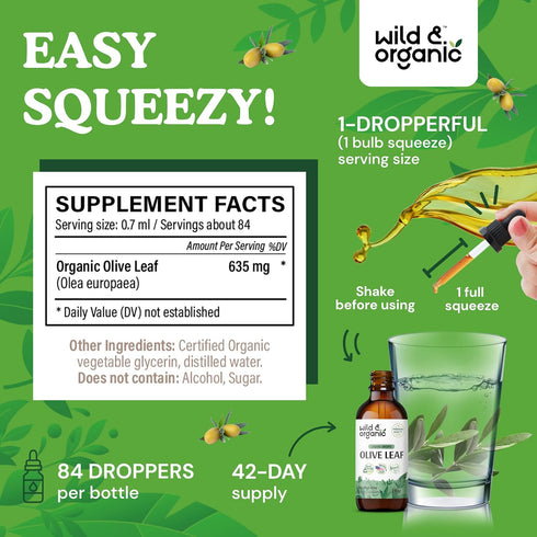 Olive Leaf Extract Liquid - Antioxidants Supplement w/Organic Olive Leaf - Olive Leaf Liquid Extract for Immune Support - Vegan Olive Leaf Supplem...