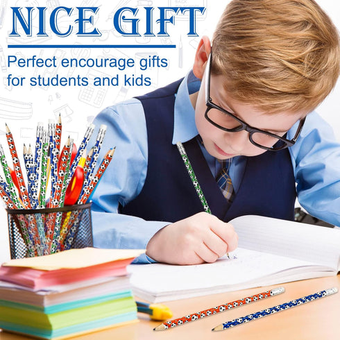 Soccer Pencils Kids Sport Pencils with Eraser Top Football Pencils Soccer Print Wooden Pencils for School Students Teachers Office Supplies Soccer...
