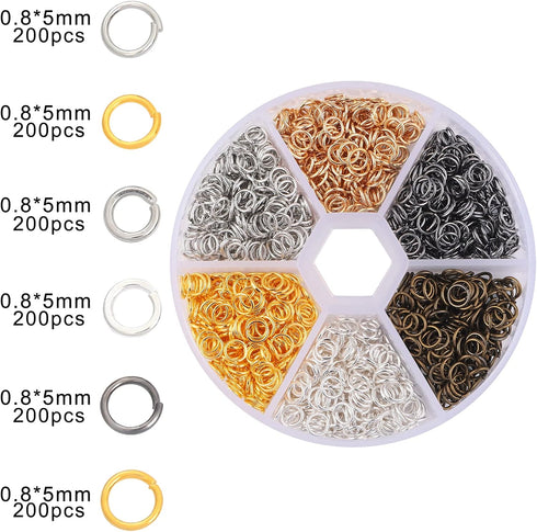 1200pcs Mixed 6 Colors Jump Rings Jewelry Making Supplies Open Jump Rings 5mm(0.2 inch) 21 Gauge Jump Ring for DIY Bracelet Earrings Necklace Jewe...