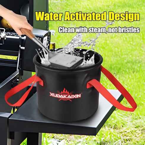 Grill Brush Collapsible Water Bucket, Perfect Partner for Steam Grill Brush (Only Water Bucket No Grill Brush)-Black...