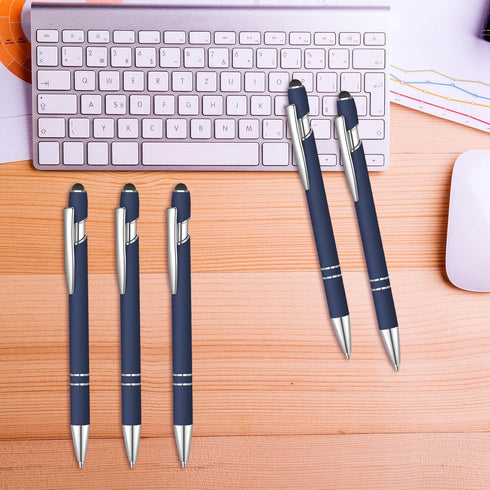 6 Pcs Blue Ink Ballpoint Pen with Stylus Tip 2 in 1 Ballpoint Pen Metal Pens Stylus Pen for Touch Screens School Office Coworkers (Blue)...