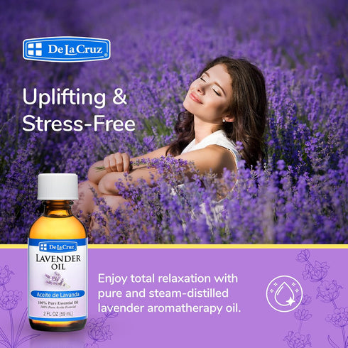 De La Cruz Lavender Essential Oil Steam-Distilled - 100% Pure Lavender Oil for Aromatherapy 2 Fl Oz (Pack of 1)...