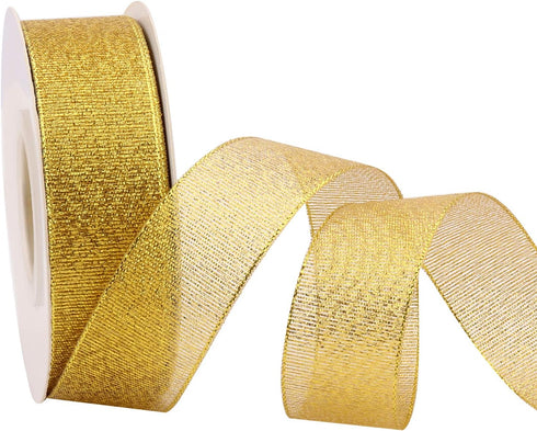 1 Inch Glitter Gold Ribbon, Ribbon for Gift Wrapping, Holiday Party, Wedding Decorations, 25 Yards Fabric Ribbon for Balloons, Sewing, and Floral ...