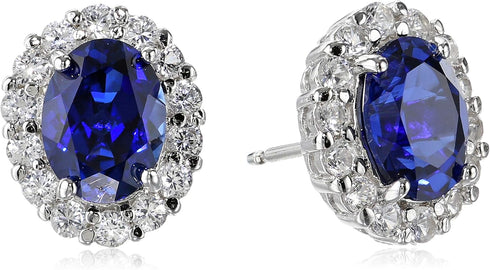 GiveAbay Essentials Sterling Silver White Sapphire Halo Oval Stud Earrings , (previously GiveAbay Collection)...