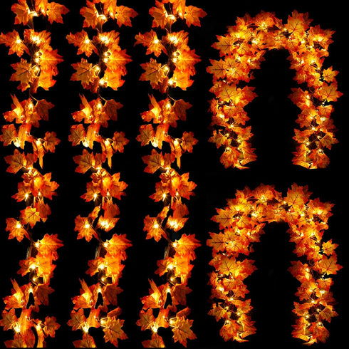 5 Pack Fall Decor Fall Garland with Lights Fall Decorations for Home, Total 50 Ft 100 LED Enlarged Maples Leaves Waterproof Battery Operated Autum...