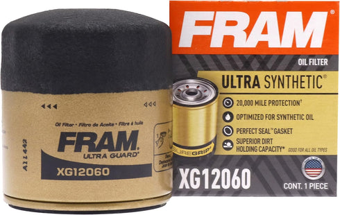 FRAM Ultra Synthetic Automotive Replacement Oil Filter, Designed for Synthetic Oil Changes Lasting up to 20k Miles, XG12060 with SureGrip (Pack of...