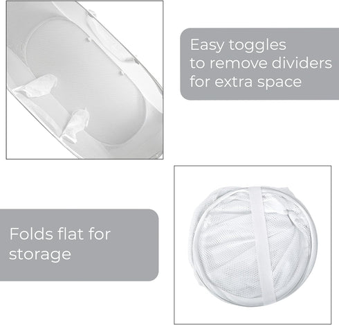 Smart Design Deluxe Mesh Pop Up 3 Compartment Laundry Sorter Hamper Basket - VentilAir Fabric Collapsible Design - for Clothes & Laundry - Home Or...