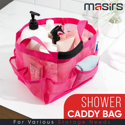 Masirs Mesh Shower Caddy Bag - (9 Pocket) Large Collapsible, Portable Bathroom Organizer for Travel, Gym, & Dorm - Easily Carry & Organize Bathroo...